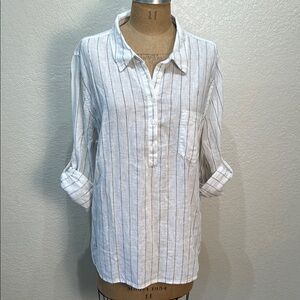 Gap Striped White Button-Up Long Sleeve  Boyfriend Fit Women Top XL NWT‎